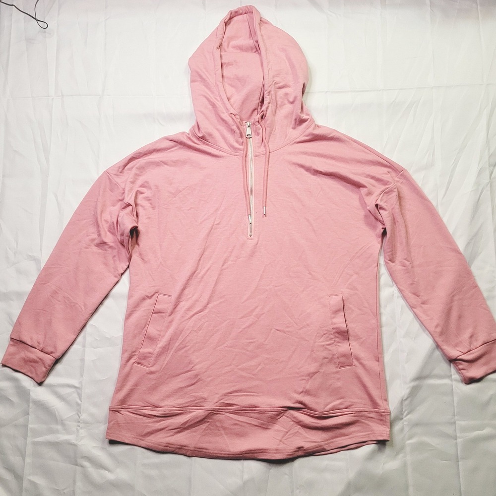 Unbranded Quarter Zip‎ Hoodie Mens Large Pink Long Sleeve Pocket Pullover H42